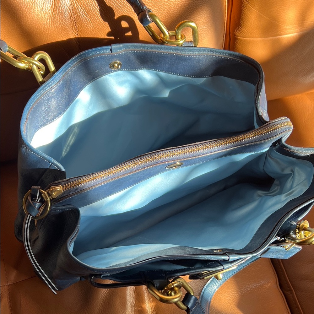 Coach Navy Leather Shoulder Bag with Gold Accents - Picture 3 of 4